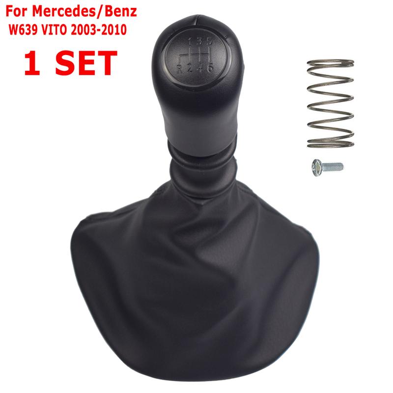 Gear Shift Knob Shifter Lever Head With Leather Boot Cover For Mercedes Benz W639 VITO 2003 2004 2005-2010 Black 6 Speed Manual