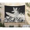 VIKAMA Hardcore Heavy Metal Kitten Tapestry  Skull Surfing Cat Wall Art  Funny Decorative Hanging for Living Room Home