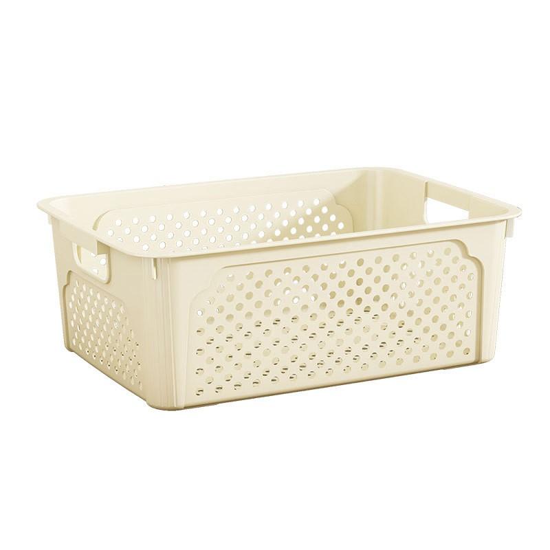 Plastic Storage Basket Kitchen Cabinet Bedroom Desk Cosmetics Jewelry Books Cables Lightweight Organizer Cream Color