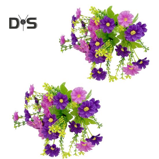 2 Pcs Artificial Daisies Bunch Realistic Faux Flowers Shrubs Plastic Greenery All-Season Fake Flowers for Indoor Vase Outside Garden Porch Window Box