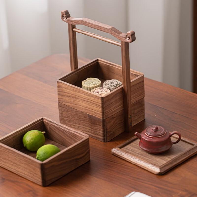 Fánshùn Double-Layer Wooden Snack Tray with Lid