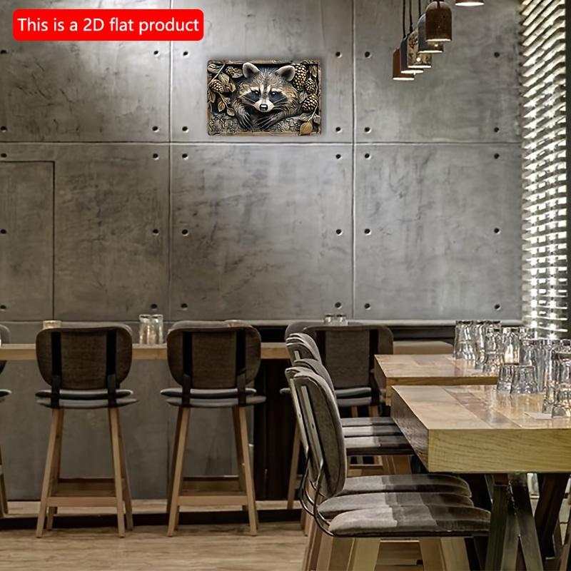 2d Flat 30*20cm, Raccoon, Wooden Logo Fun Vintage Compact Wooden Logo, Wall Decor, Home Decor, Wooden Logo Poster Holiday Gifts, for Home, Kitchen