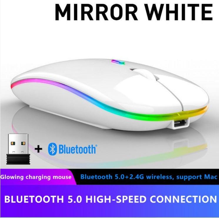 2.4G & Bluetooth 5.0 LED Wireless Mouse, Super-Slim Rechargeable Wireless Silent Mouse, with USB Receiver and Charging Cable