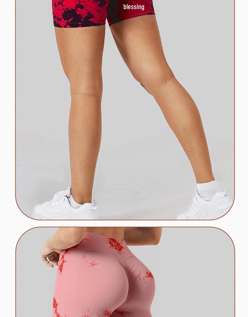 Women's High-Waisted Tie-Dye Yoga Shorts - Comfortable, Elastic, Athletic Wear for Fitness