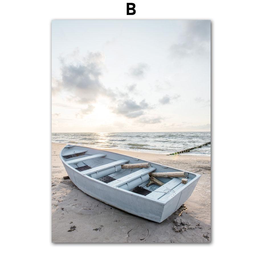 Sea Beach Girl Boat Reef Landscape Wall Art Canvas Painting Nordic Posters and Prints Hotel Ba Pictures For Living Room Decor