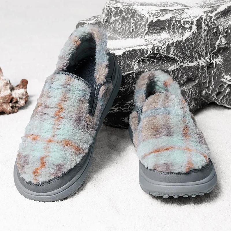 New Man Comfortable Snow Loafers Casual Slip on Shoes Warm Plush Cashmere Fur Winter Flats Men Walk Driving Shoes Moccasins