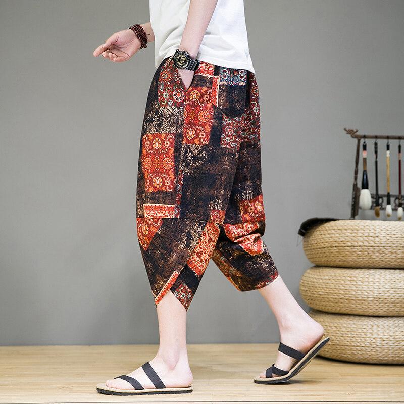Guofeng casual cropped pants men's new new Chinese cropped pants Chinese style medium pants ethnic style sweatpants men's