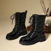 Wasserdichte Stiefeletten zum Schnüren Damen Winter Schneestiefel Damenschuhe Dickes Plüsch PU-Leder Winter Damen Motorradstiefel