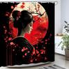 Japanese Geisha Shower Curtain Black and Red Plum Blossoms Sun Asian Traditional Oriental Costume Japan Girl Woman Spring