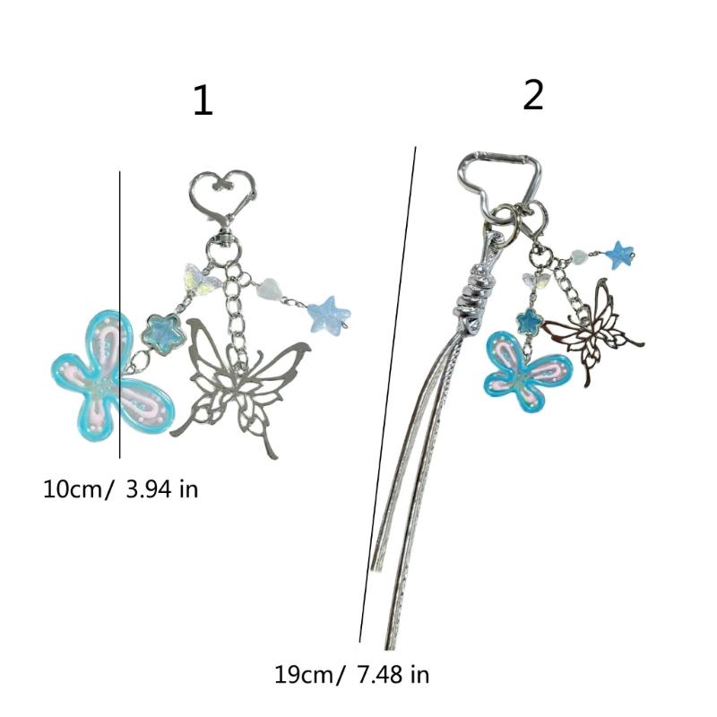 Hand Painted Butterfly Beaded Keychain For Bag Charm Spring Theme Double Tone Sparkling Jewelry Phone Accessory