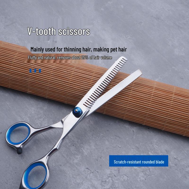 All-Steel Pet Grooming Scissors Set: Flat-Tooth & Curved Trimmers for Dog Hair Care.