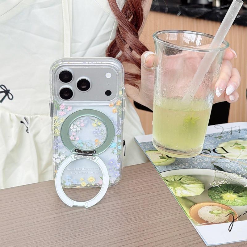 Spring Flowers 360° Stand Case for Apple 17 Pro Max, Compatible with 16 Pro & Dual-Layer 15 Pro
