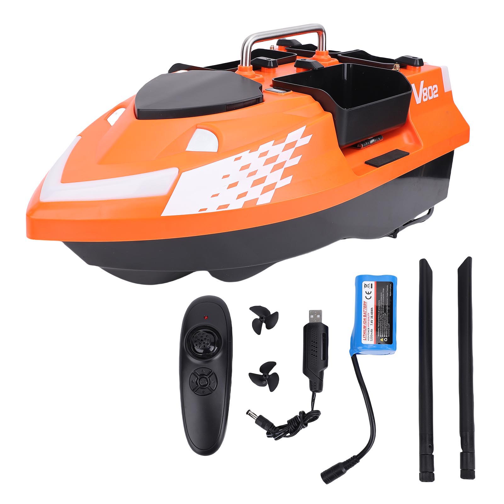 

Радиоуправляемая прикормочная лодка Высокоскоростная 4 отсека 3 кг грузоподъемность 2 антенны Р/У рыболовная лодка 500 м Orange