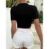 Round Neck Tassel Bottom Short T-shirt Spring/Summer New Women Slim Fit Crop Top Ladies Fashion Elegant Casual Solid Color Shirt Office Sweet Clothing