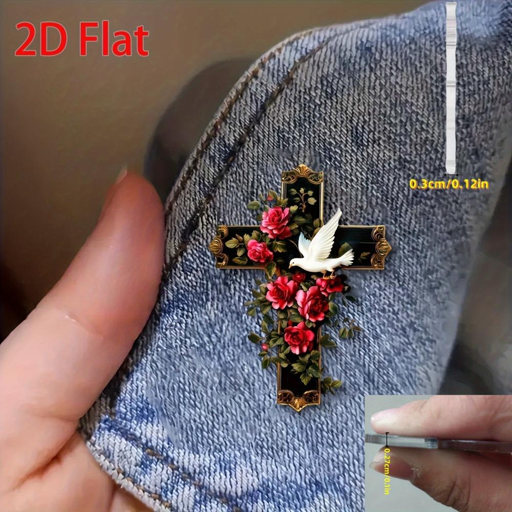 

2D Плоская Крест Красная Роза Голубь Акриловая Брошь DIY Изящный Аксессуар Фестивальный Подарок 5CM