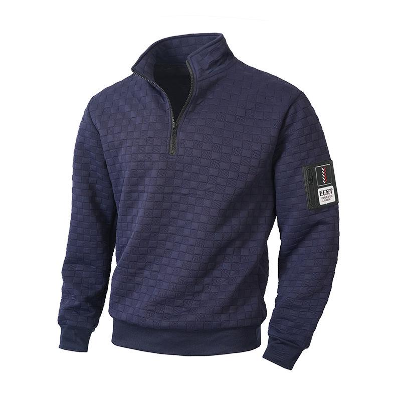 Men's Tactical Fleece Plaid Zipper Hoodie with Stand Collar