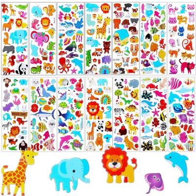 Set of Cute 3D Animal and Ocean Stickers Fluffy and Puffy Animal and Ocean Theme Stickers Perfect for DIY Wall and 14-Piece - - Kids' Projects,