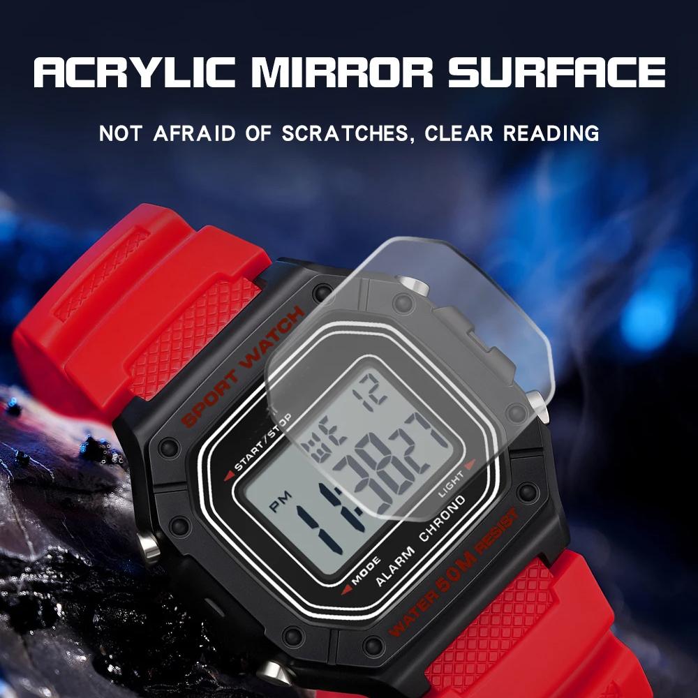 Herrenuhr Elektronisches Digitales Uhrwerk Rechteckiges LED-Anzeige Zifferblatt Outdoor Sport Wasserdicht Herrenarmbanduhr