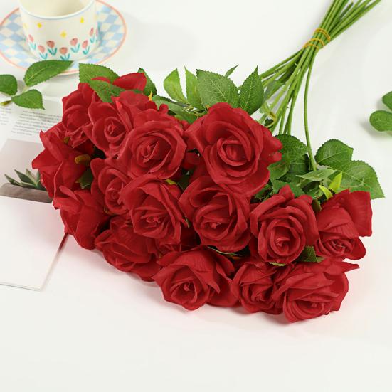 Artificial Rose Flower Realistic Long Stem Faux Silk Rose Bouquet for Valentine's Day Home Wedding Party Centerpiece Flower Arrangement