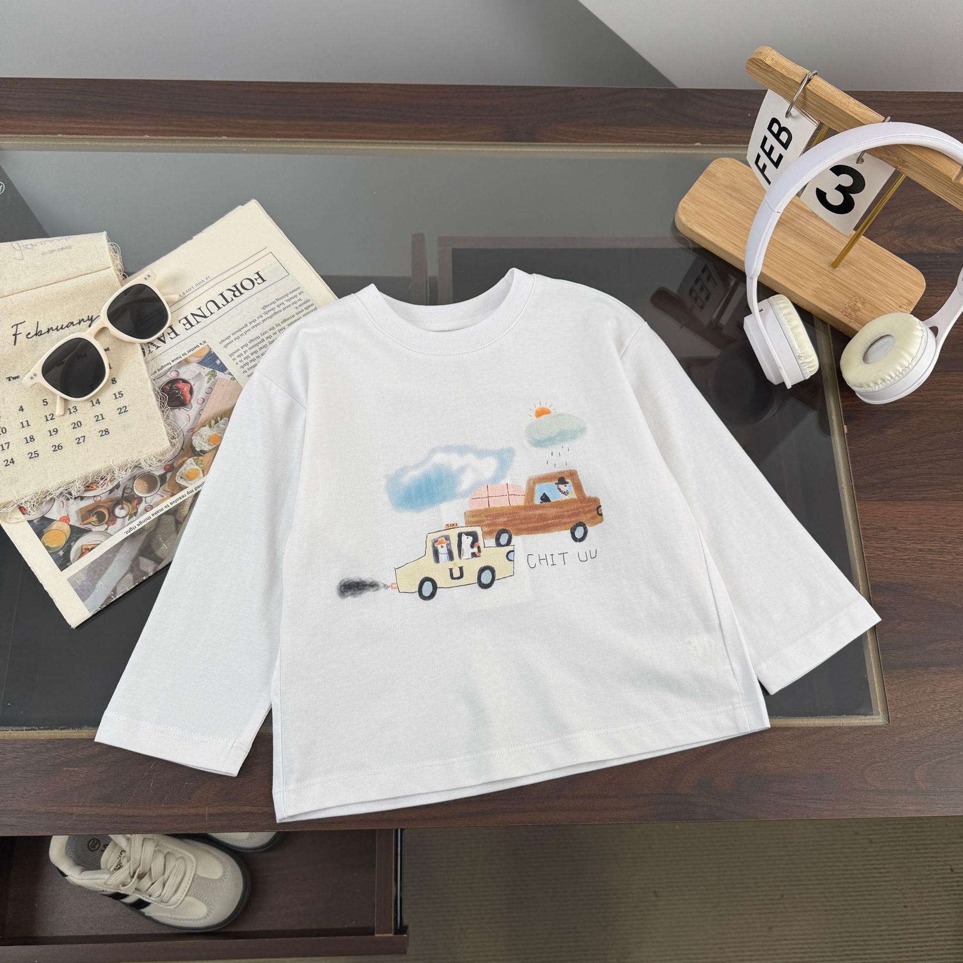 2026 New Arrival Spring Boys  Cartoon Print Long-Sleeve Base Layer T-shirt 90 cm белый