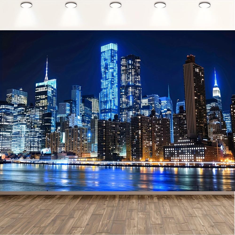 Arazzo Skyline di New York Scena Notturna Arte Moderno Urbano Grattacielo Panno da Appendere Decorazione per Soggiorno