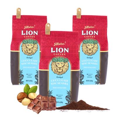 Café Lion Coffee con nueces de macadamia y chocolate, 7 oz x 3 piezas, café de goteo con sabor a Hawái, molido medio, tueste ligero, café frío, paquete nuevo, regalo popular
