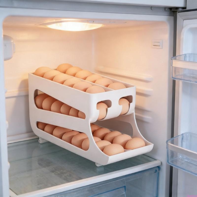 Double Layer Rolling Eggs Storage Container For Fridge With Automatic Slide Out Designs And Protective Eggs Trays