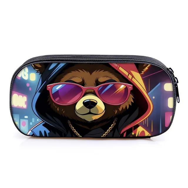 Hot Sales Bear Print Layered Fabric Pencil Case Quality 3D Cartoon Pen Bag Best Gift for Boys/Girls School Supplies