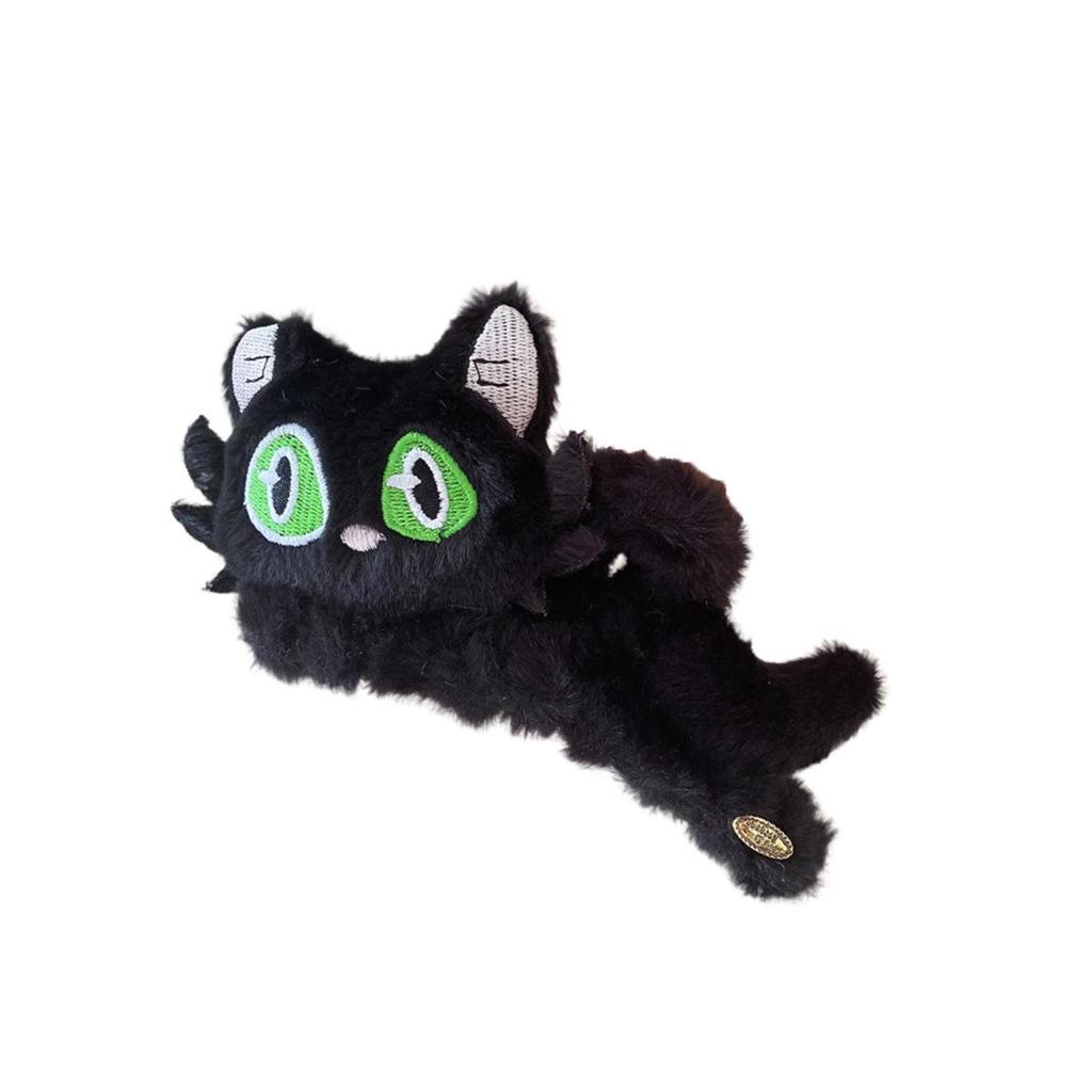 Korean Style Black Plush Cat Claw Hair Clip for Women - Autumn/Winter Cute Shark Hairpin Accessory