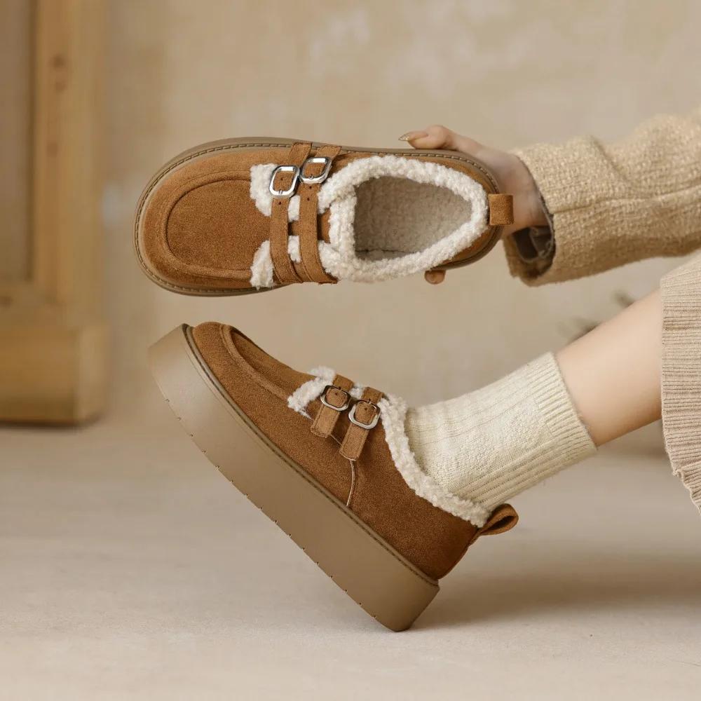 Women's Shoes Trend Height Increasing Velvet Loafers for Women Winter Platform Shoes Women's Winter Warm Cotton Shoes Woman