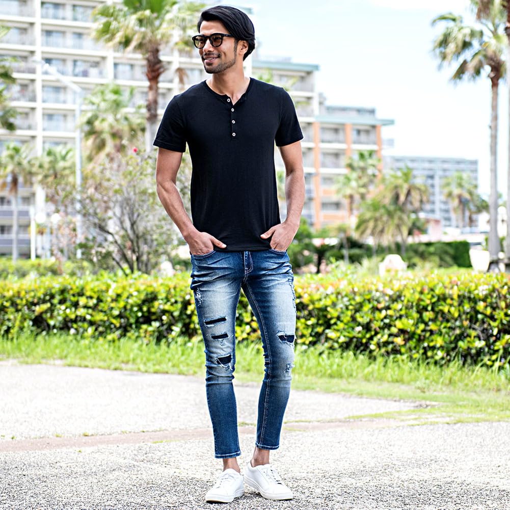 SILVER BULLET CavariA Męskie Unisex Spodnie Jeansowe Skinny Slim ze Streczem i Naprawami, CANG24-51 (Rozmiar 48 (XL), niebieski)