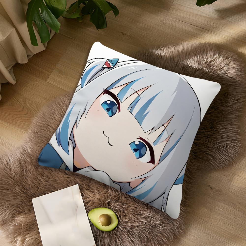 Cute Gawr Gura Vtuber Q Version kawaii cushion cover For Bedroom Car Coffee Shop Soft Living Room Sofa Decorative Pillow Case