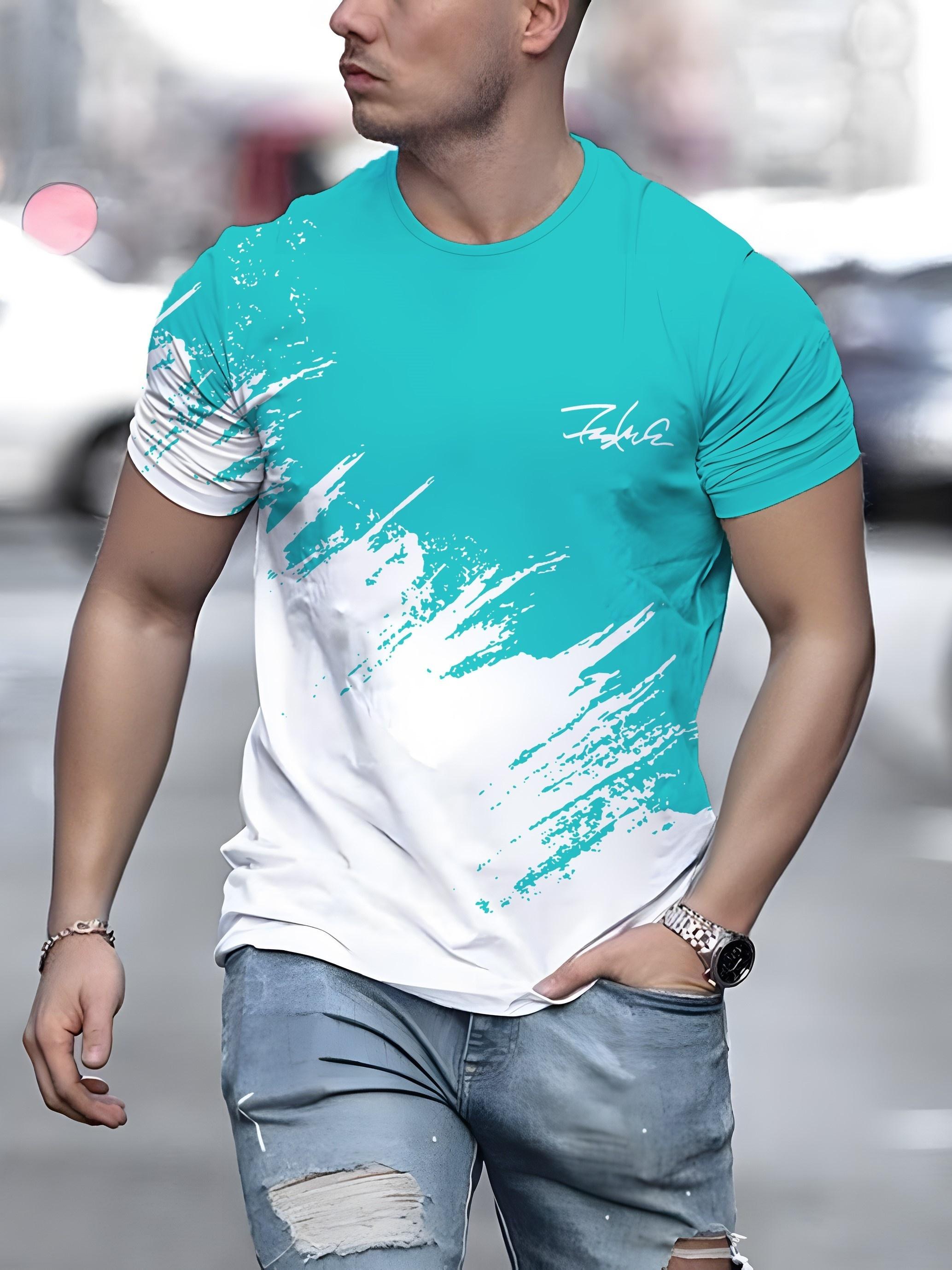 

Casual Men s T-Shirt Gradient Printed Short Sleeve T-Shirt for Men 3d Text Pattern Tees Top Fashion Street Design Men s Clothing 6XL