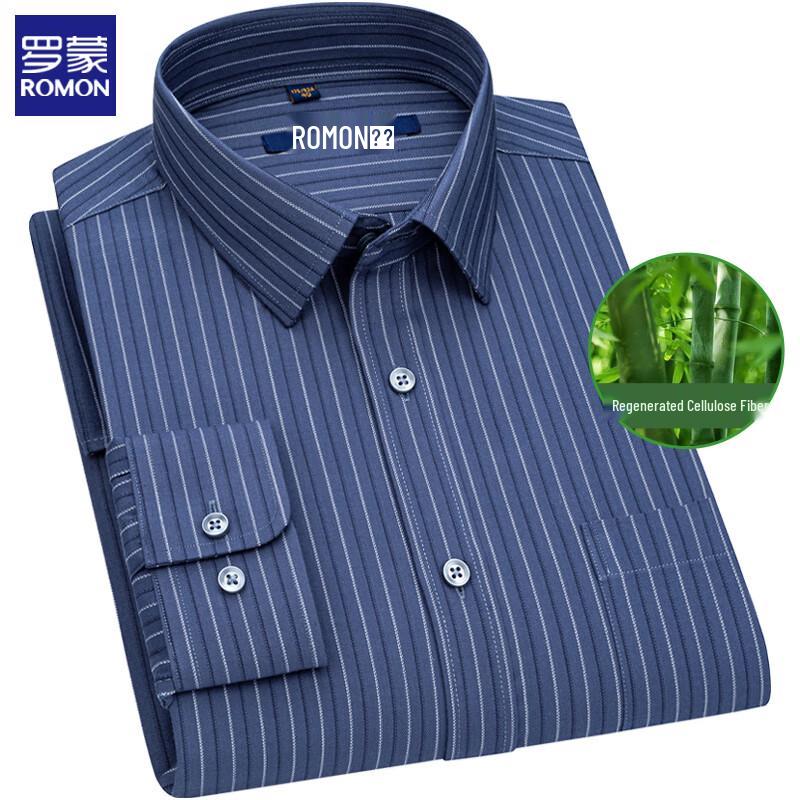 

Romon Men s Striped Business Long-Sleeve Shirt 48