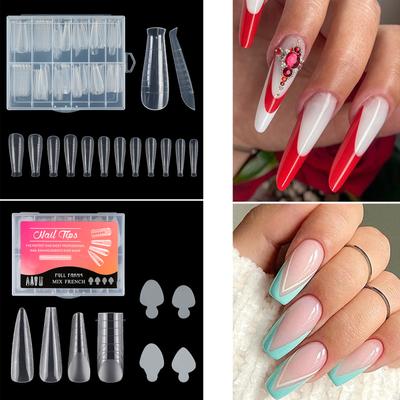 Clear Full Cover Dual Nail System Form French Tip Nail Stickers UV Gel Nail Art Mold Artificial Nail Tips for Extension