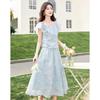 U-Neck Pleated T-Shirt & High-Waist Floral Skirt Set