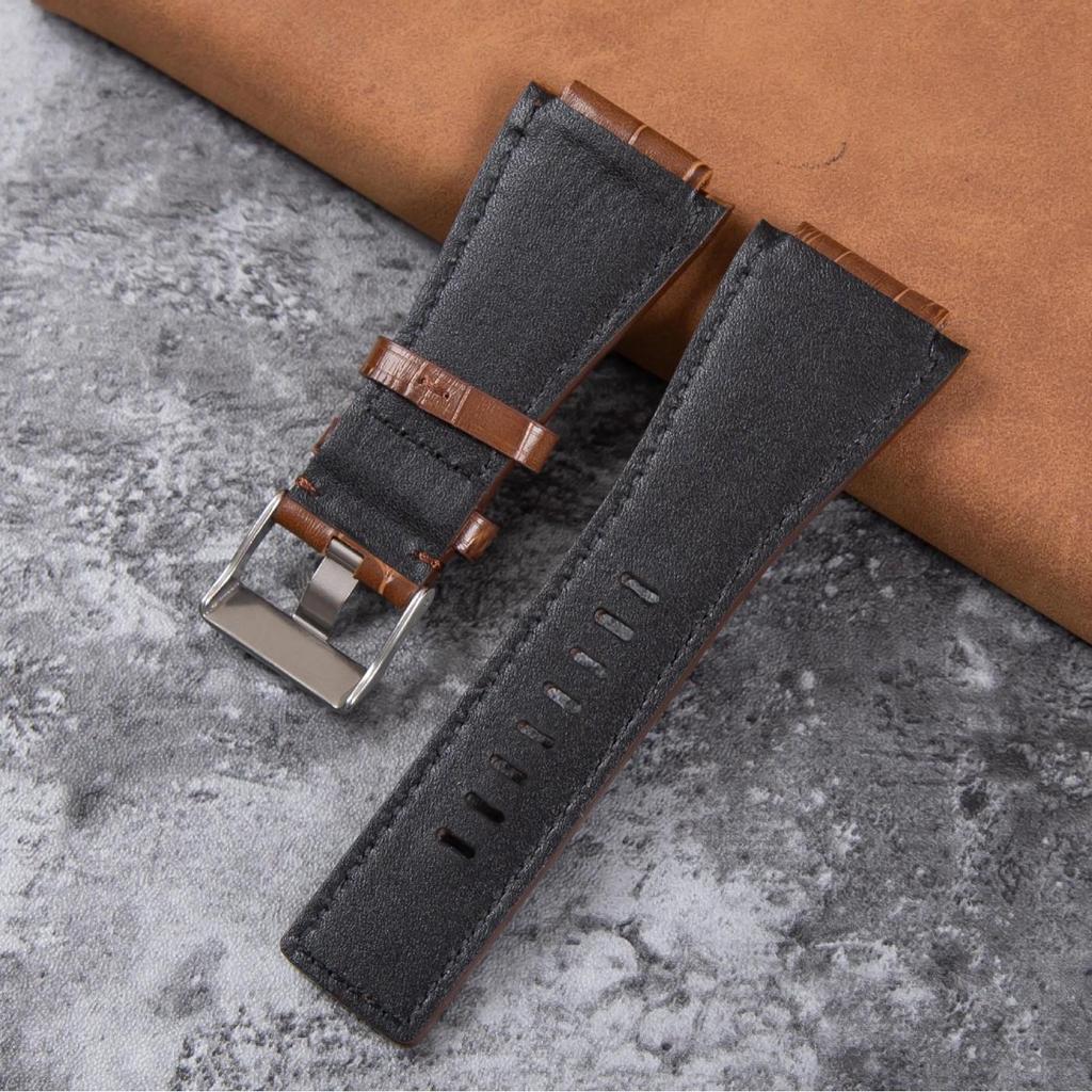 Double-Sided Cowhide Leather Watch Band, Soft, Waterproof, Bamboo Pattern, Crazy Oil Leather Finish