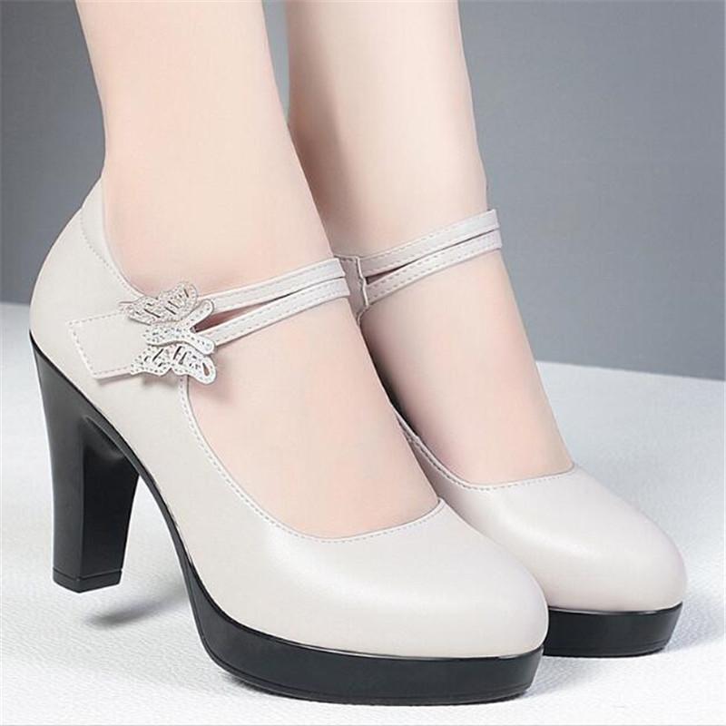 Fashion High Heel Ankle Strap Pumps Women Shoes Pointed Toe Thick Heel Women Shoes Fashion Ladies Office Party Wedding Shoes