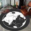 Yin Yang Cat Round Carpet Black and White Cat Large Carpet Bohemian Style Cat Door Mat Home Decoration Gift for Cat Lovers