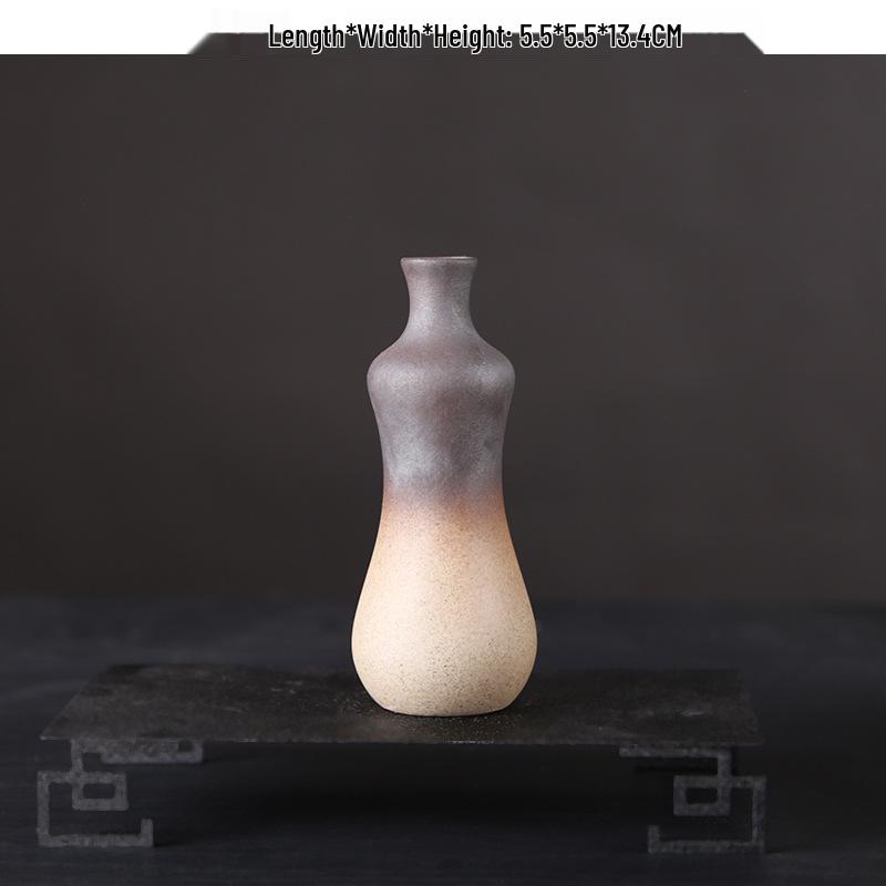 Zen Retro Ceramic Vase: Simple Antique Pottery for Dried Flowers, Small Table Ornament, or Hydroponic Plant Container for Living Room.
