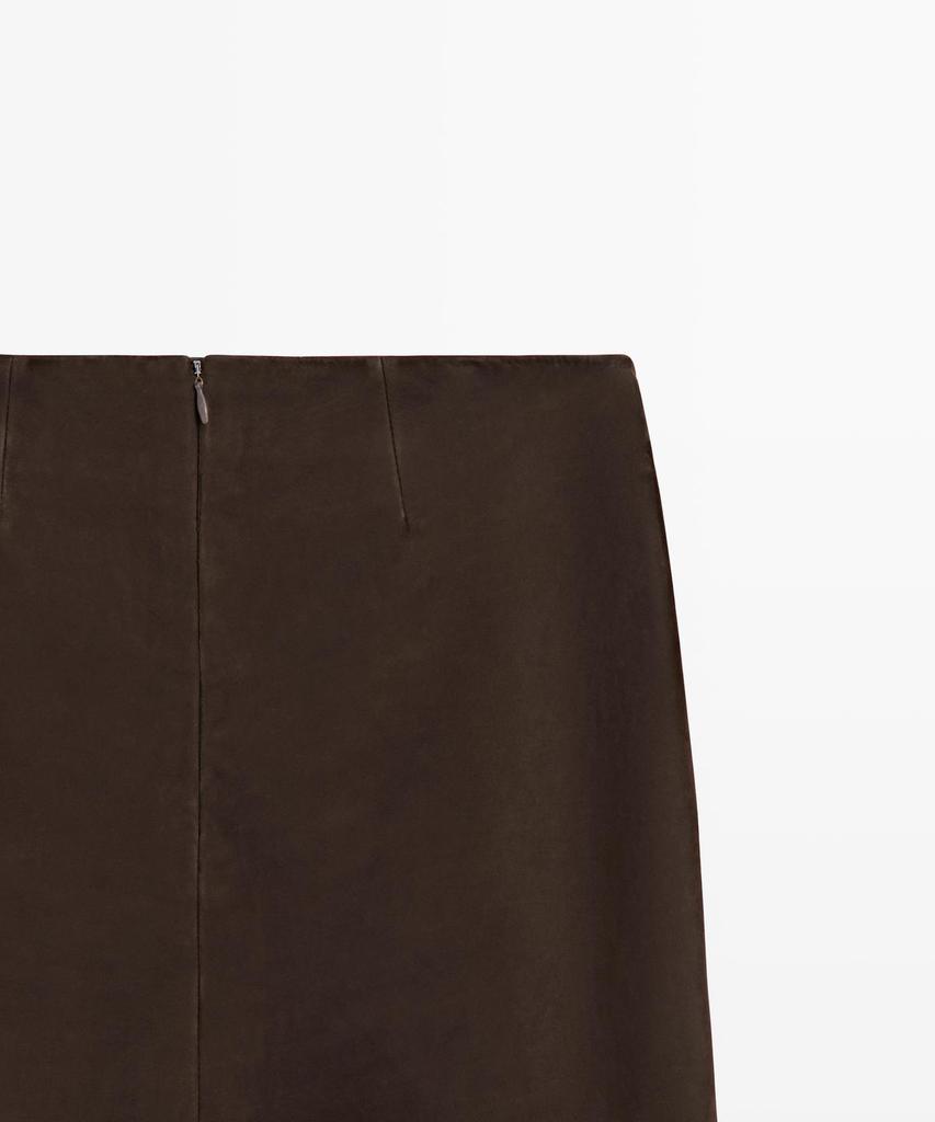 Masimodutti Straight Nubuck Leather Midi Skirt