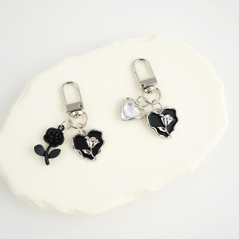 Heart Rose Keychain Car Decors Accessory Fashion Bag Pendant Unisex Key Holder Car Decorative Charm Suitable for Key Bag