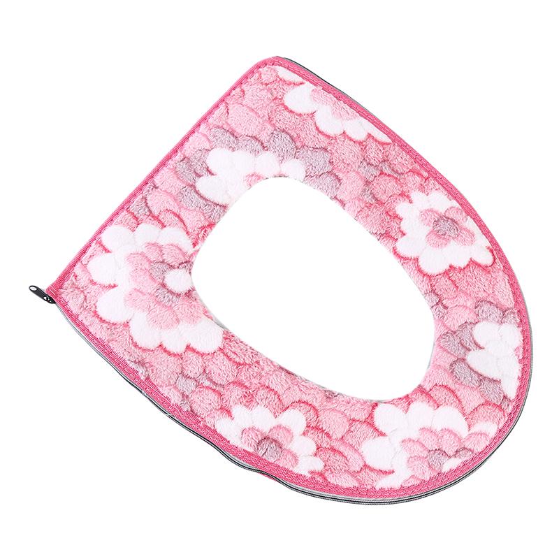 Soft Cover Warm Toilet Seat Cover Pad Bathroom Decor Floral Print Coral Velvet Seat Washable Pads