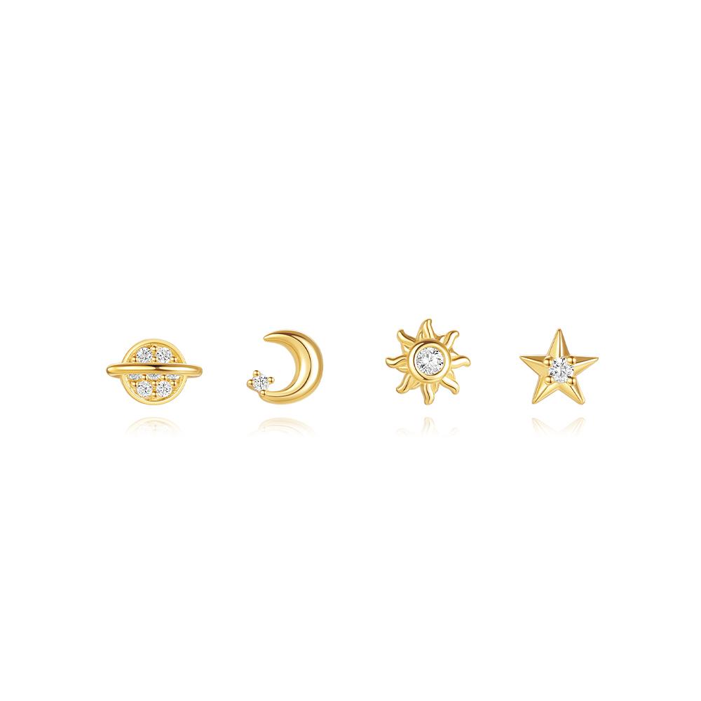 925 Silver Celestial Star Moon Sun Stud Earring Set For Women Simple Daily Party Jewelry 4 Pieces