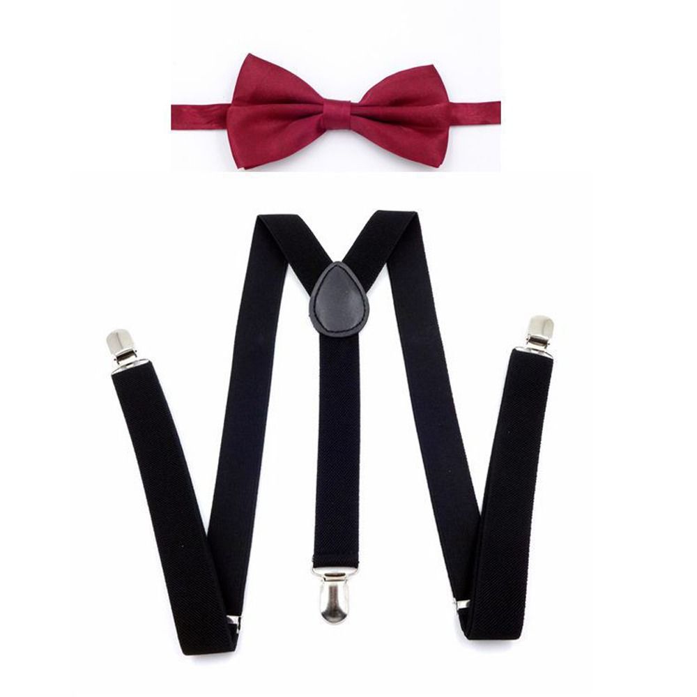 

Elastic Belt Men Bow Tie Set Suspenders With Bowtie Wedding Ties Accessories Women Suspenders чорний/вина червоного кольору