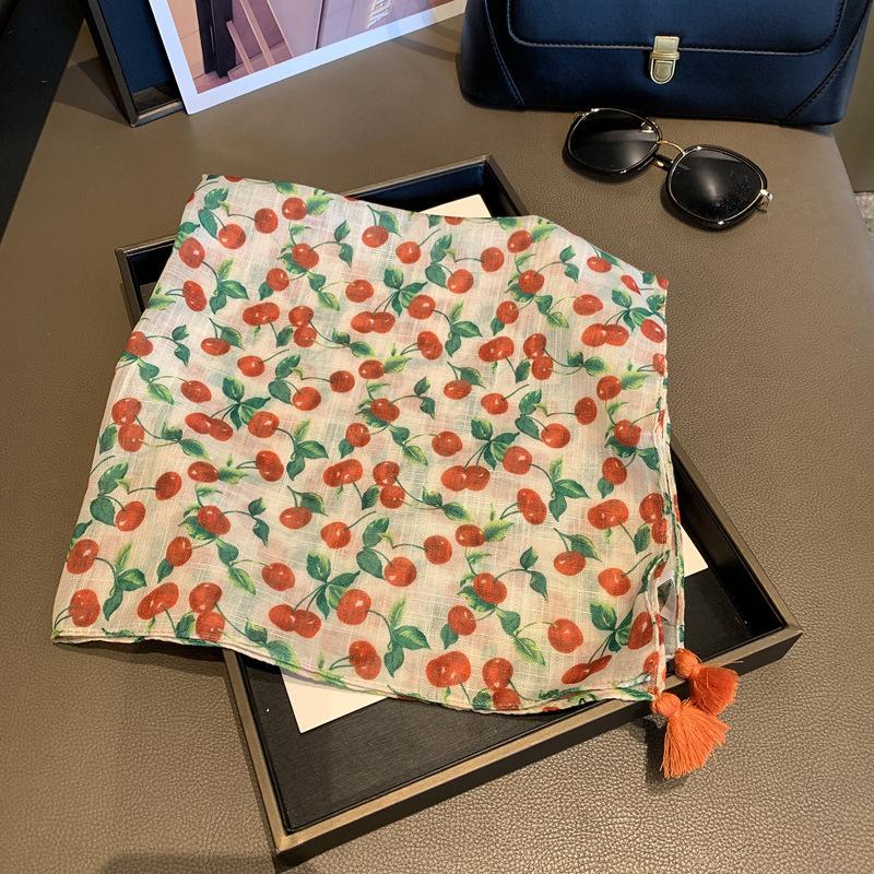 Retro literary and artistic striped floral silk scarf female photo atmosphere square scarf thin neck protection scarf decorative small scarf
