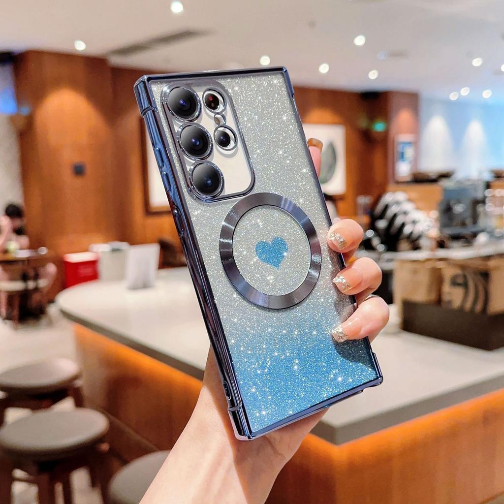 The new product is suitable for S24U magnetic car mobile phone case Samsung S23FE love gradual change glitter protective case S21