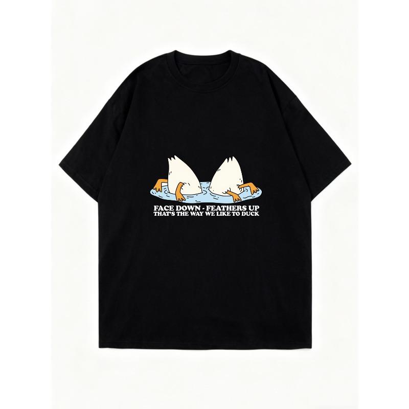 Oversized T-Shirt Dress Black Duck Face Down Feathers Up That's The Way We Like To Duck Graphic Print Casual Wear For Women