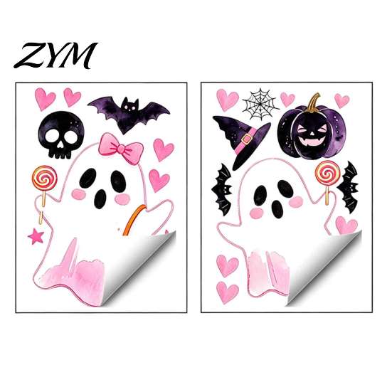 Easy Apply Window Clings 2 Sheets Halloween Cartoon Ghost Cling, Spooky Decorative Cling Glass Sticker, Waterproof Static Decal for Holiday