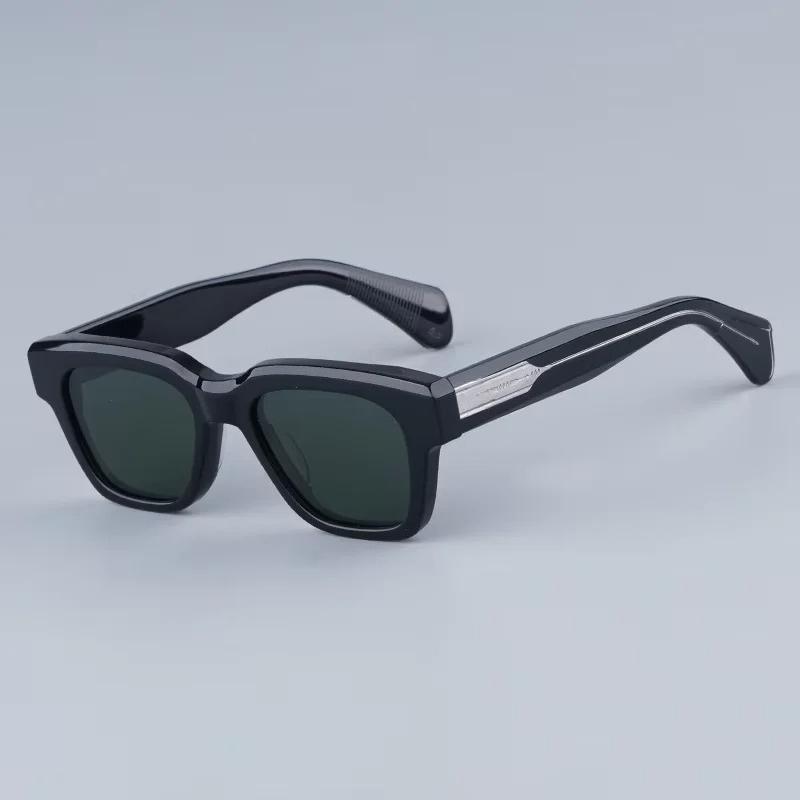 JMM Fellini Quadratische Sonnenbrille Handgefertigt in Japan Importiertes Acetat Klassisches Acetat Schwarzer Optischer Rahmen mit Metall an den Bügeln
